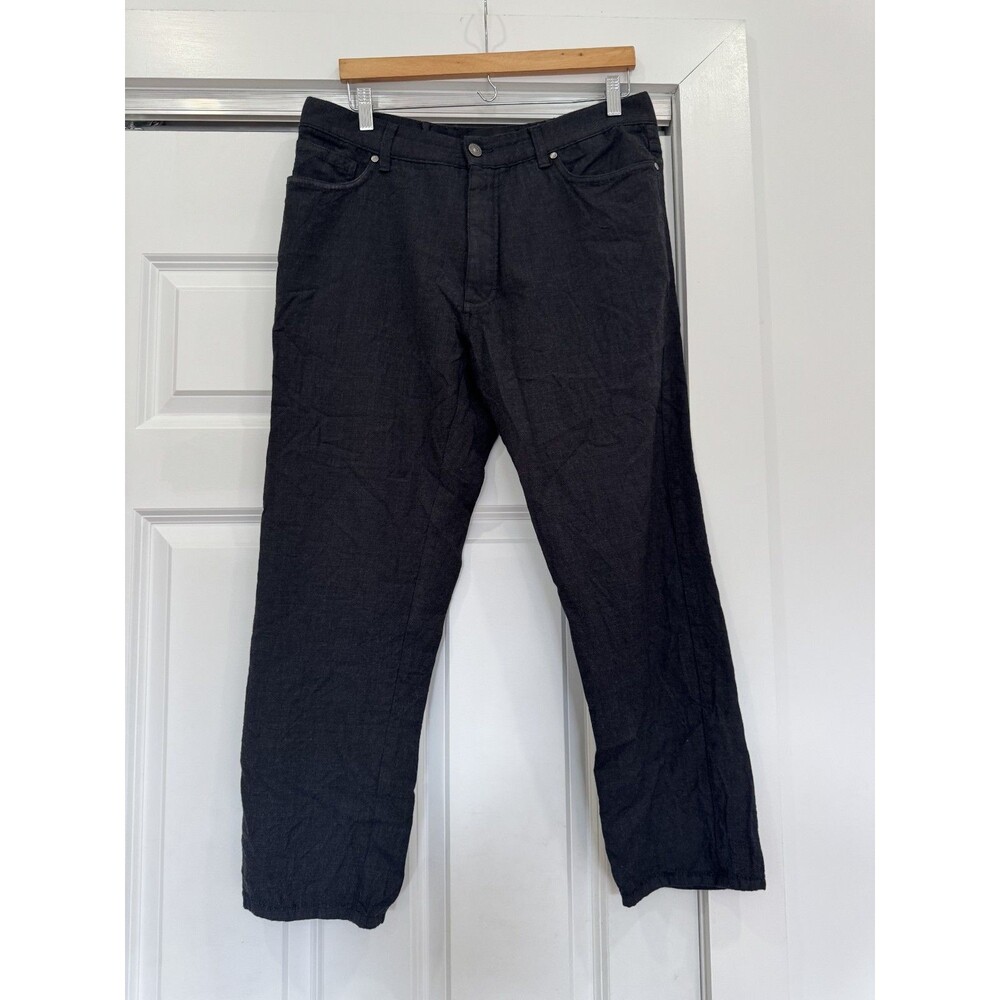 Ermenegildo Zegna Mens 36 Black Wool Straight Leg Pants Chambray Quiet Luxury